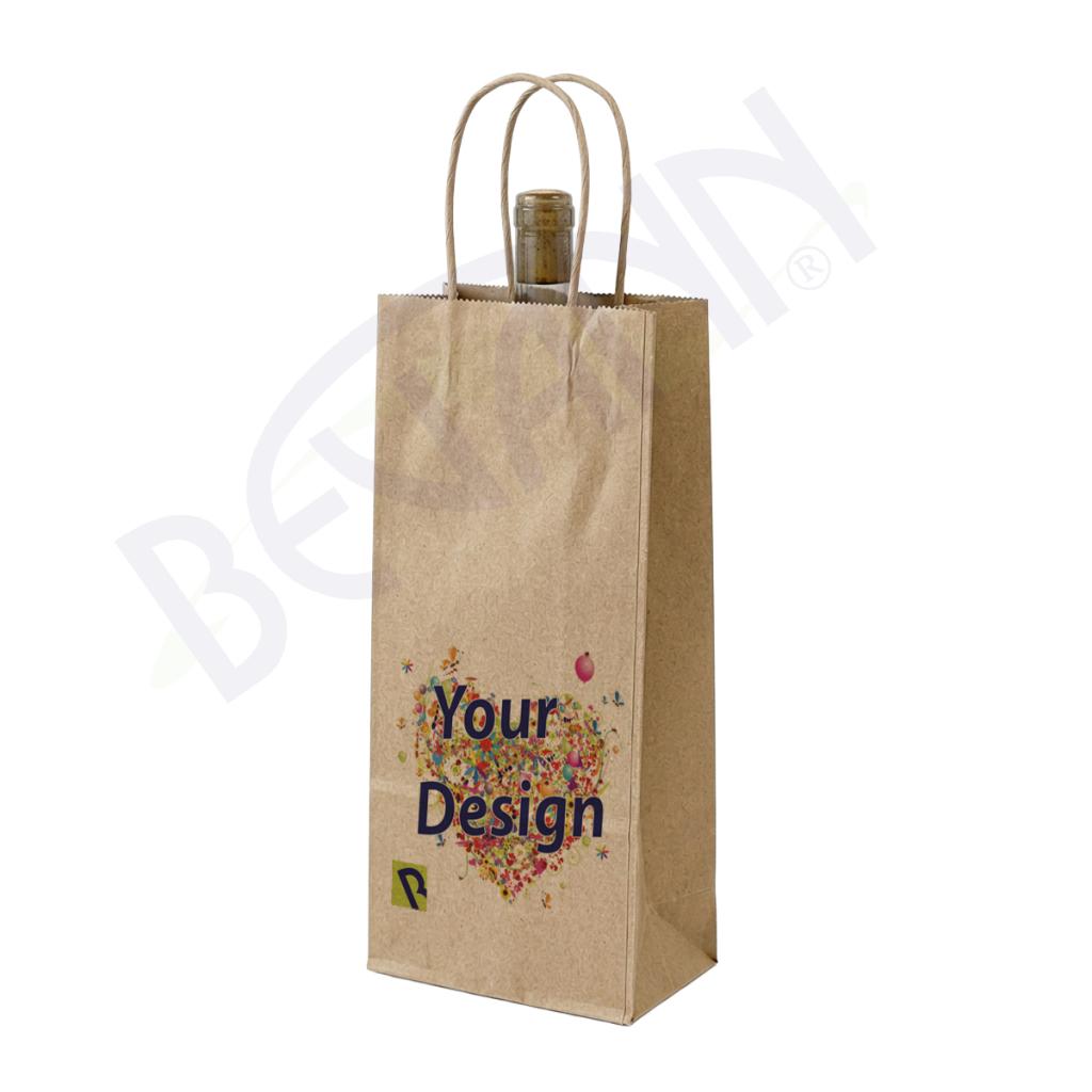 Personalizirana rjava vrečka za vino 14x8x39 cm (300 kos)