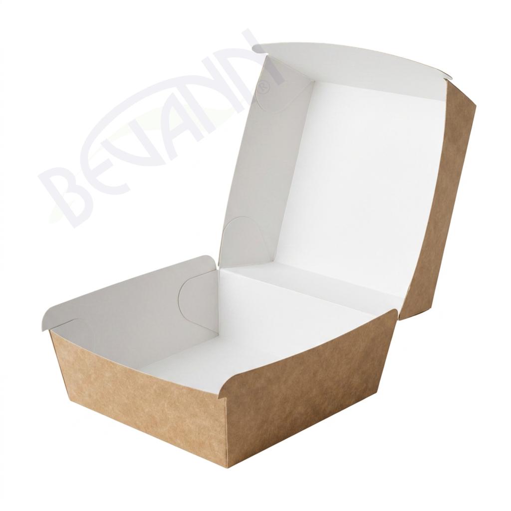Burger embalaža L KRAFT/BELA 11x11x7.7 cm, 50 kos